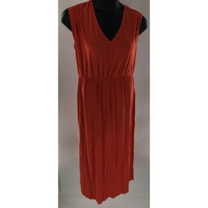 Oasis Orange V Neck Elastic Waist Maxi Dress Size L Sleeveless